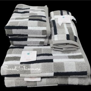 8 Mind on Design Color Block Zero Twist Cotton Bath Hand Washcloth Towel Set NEW